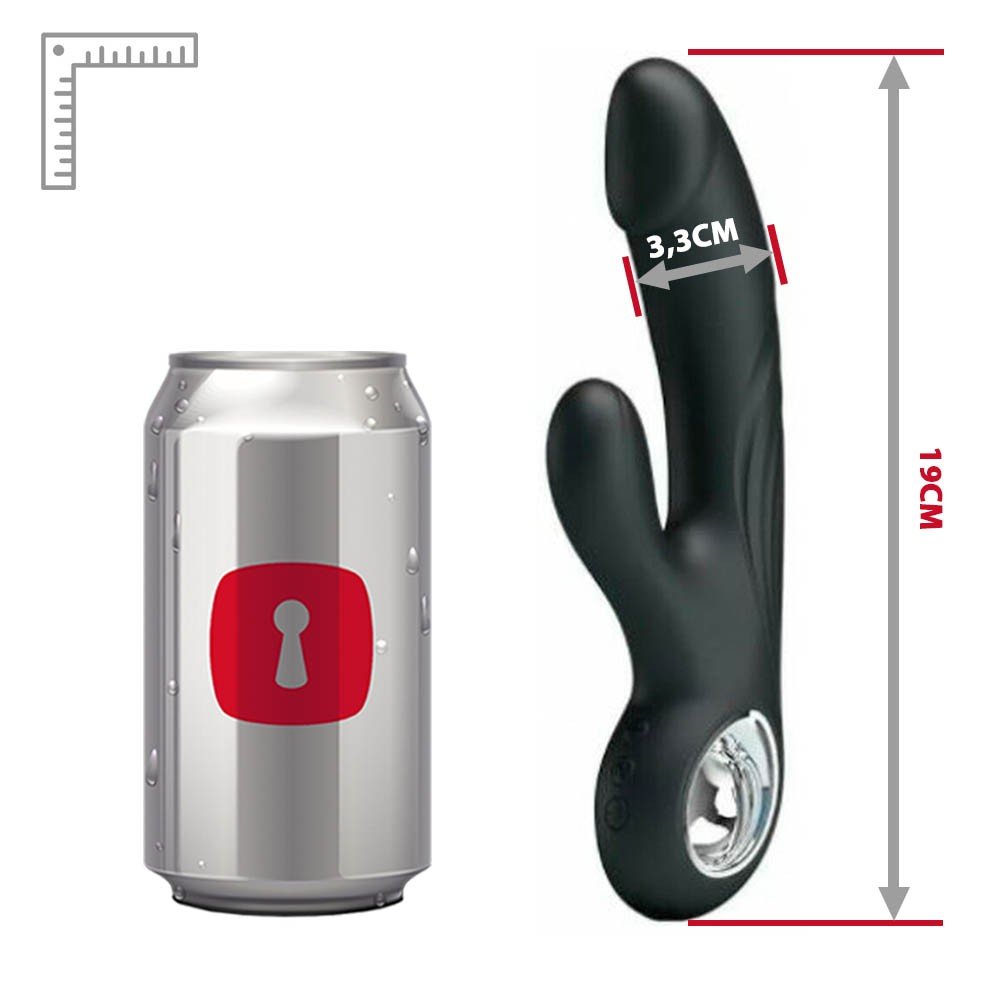 Close-up do ponto de recarga USB do Vibrador Duplo Selene Preto, evidenciando a praticidade do carregamento