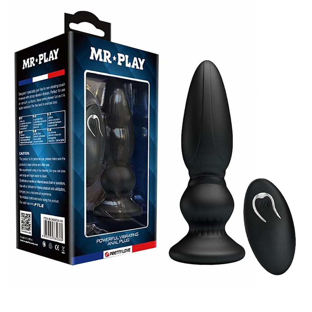 Plug Anal em Silicone Recarregável com 12 Vibrações e Controle sem Fio Mr Play Preto | Foto 01