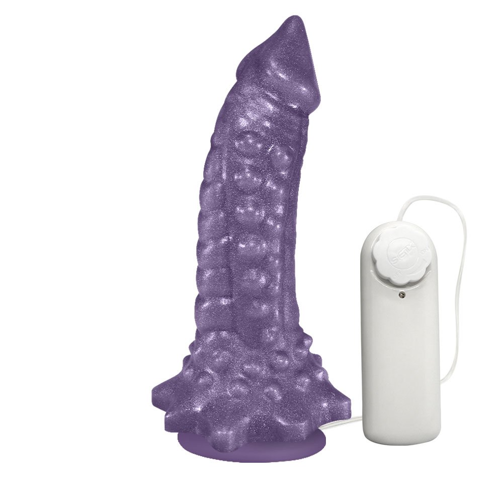 P�nis Feito em PVC Flex�vel com Massageador Reptile com Vibrador 18 x 4,5cm Roxo Cintilante | Foto 02