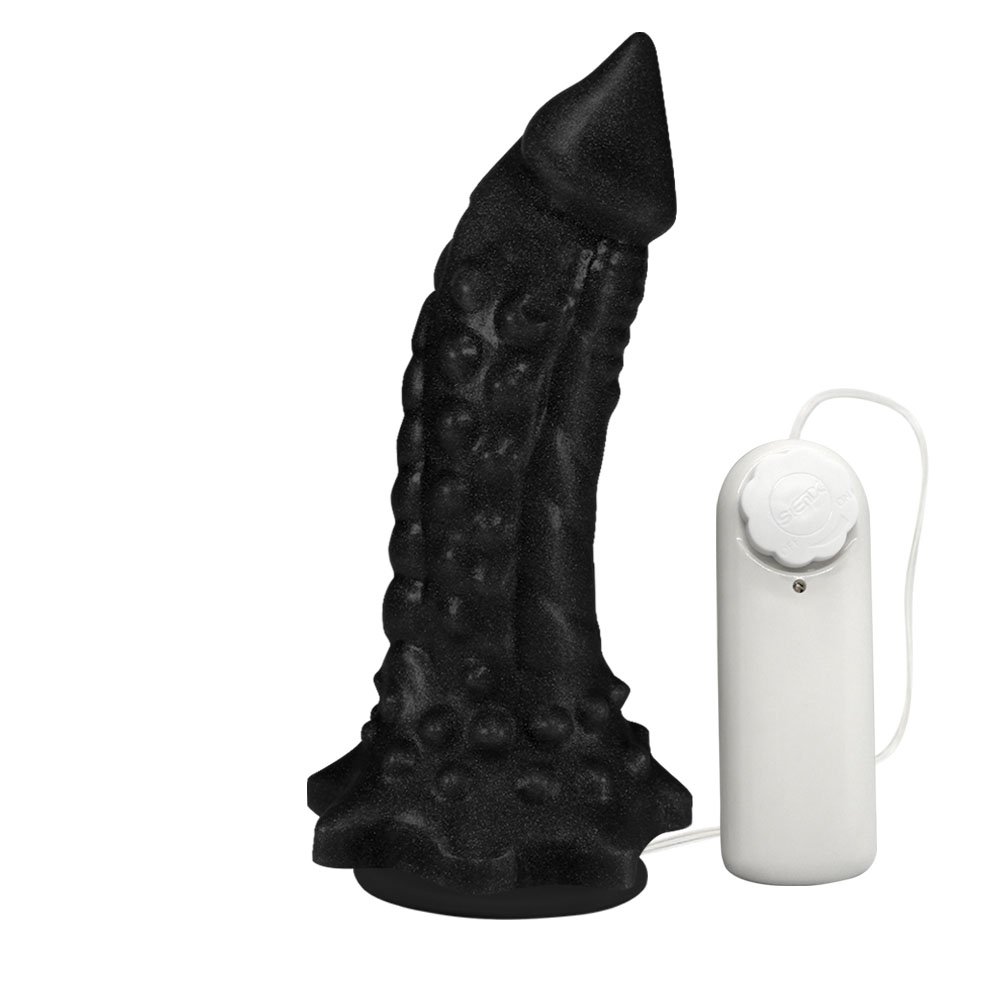 Pênis Feito em PVC Flexível com Massageador Reptile com Vibrador e Ventosa 18 x 4,5cm Preto | Foto 01