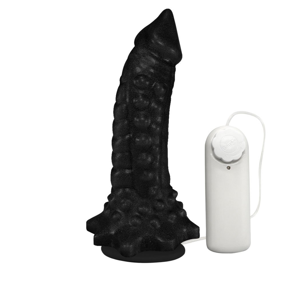 Pênis Feito em PVC Flexível com Massageador Reptile com Vibrador e Ventosa 18 x 4,5cm Preto | Foto 02
