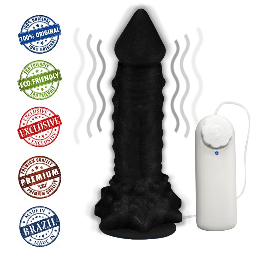 Pênis Feito em PVC Flexível com Massageador Reptile com Vibrador e Ventosa 18 x 4,5cm Preto | Foto 05
