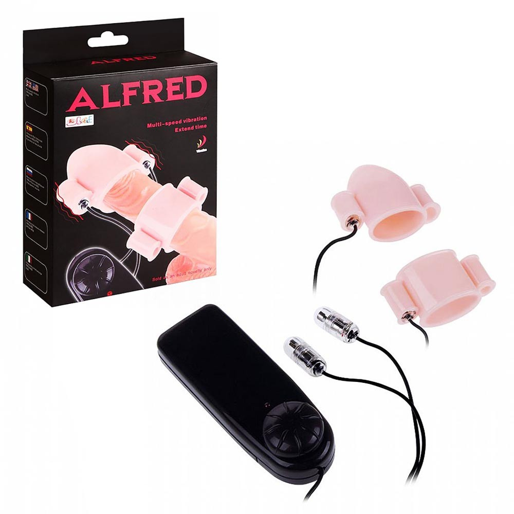 Vibrador Masculino Duplo para Glande do Pênis com Multivelocidade e Controle com Fio Alfred Bege | Foto 01