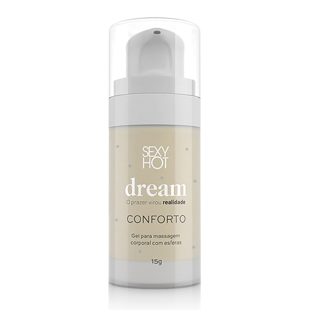 Gel para Sexo Anal Dream Gel com Microc�psulas Sexy Hot, frasco individualizado, detalhes da embalagem e do aplicador, refor�ando a marca e as microc�psulas.
