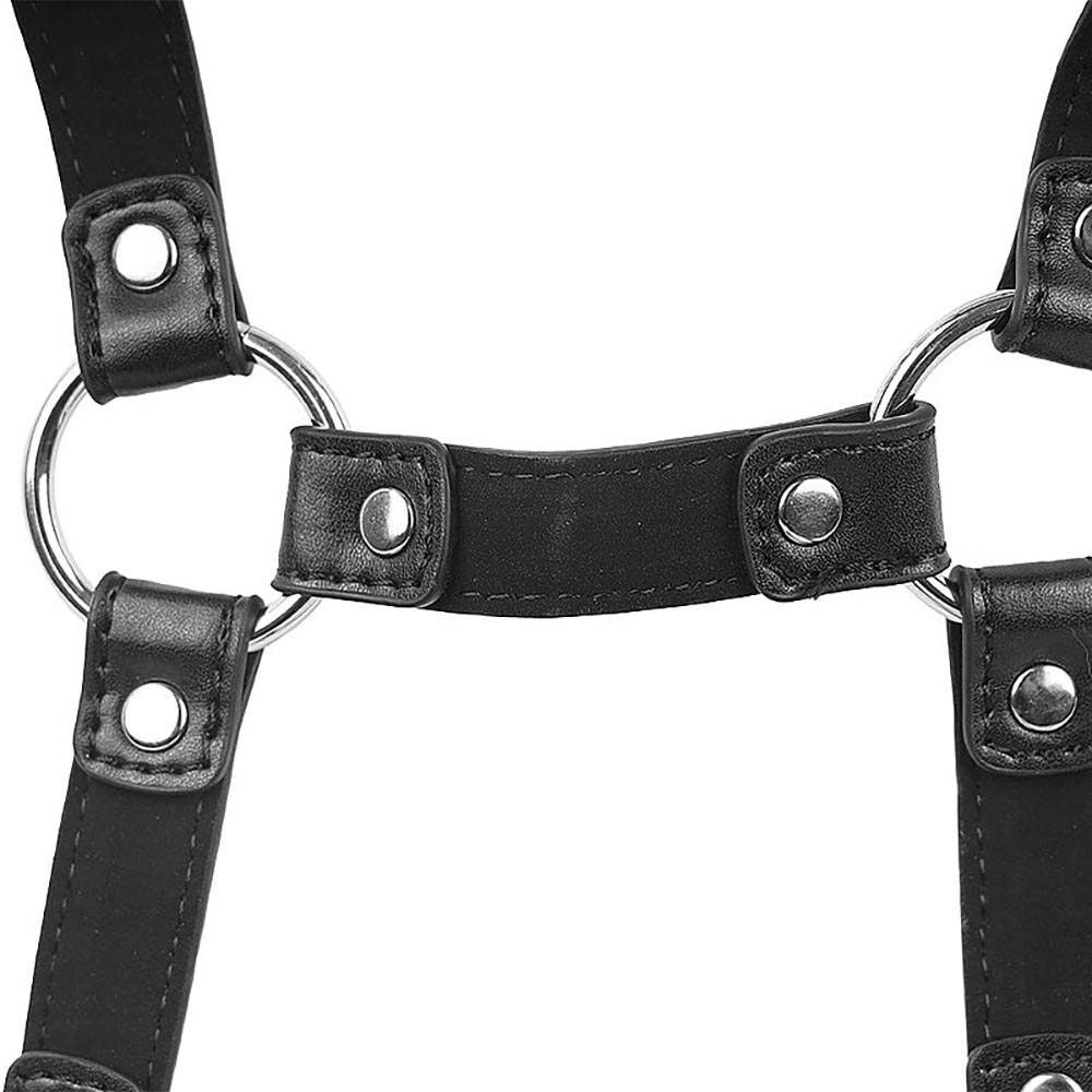 Body Fetiche Feminino Sado Com Argolas e Regulagem Preto | Foto 05