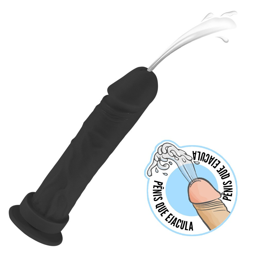 Pênis que Ejacula com Ventosa Soft Touch 20 x 4cm Preto | Foto 01