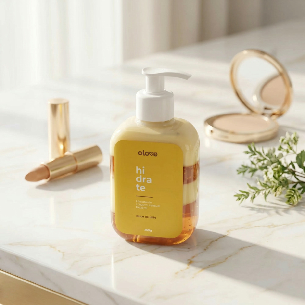Gel Hidratante Corporal Sensual Beij�vel Aroma Doce de Leite Olove em um ambiente decorado