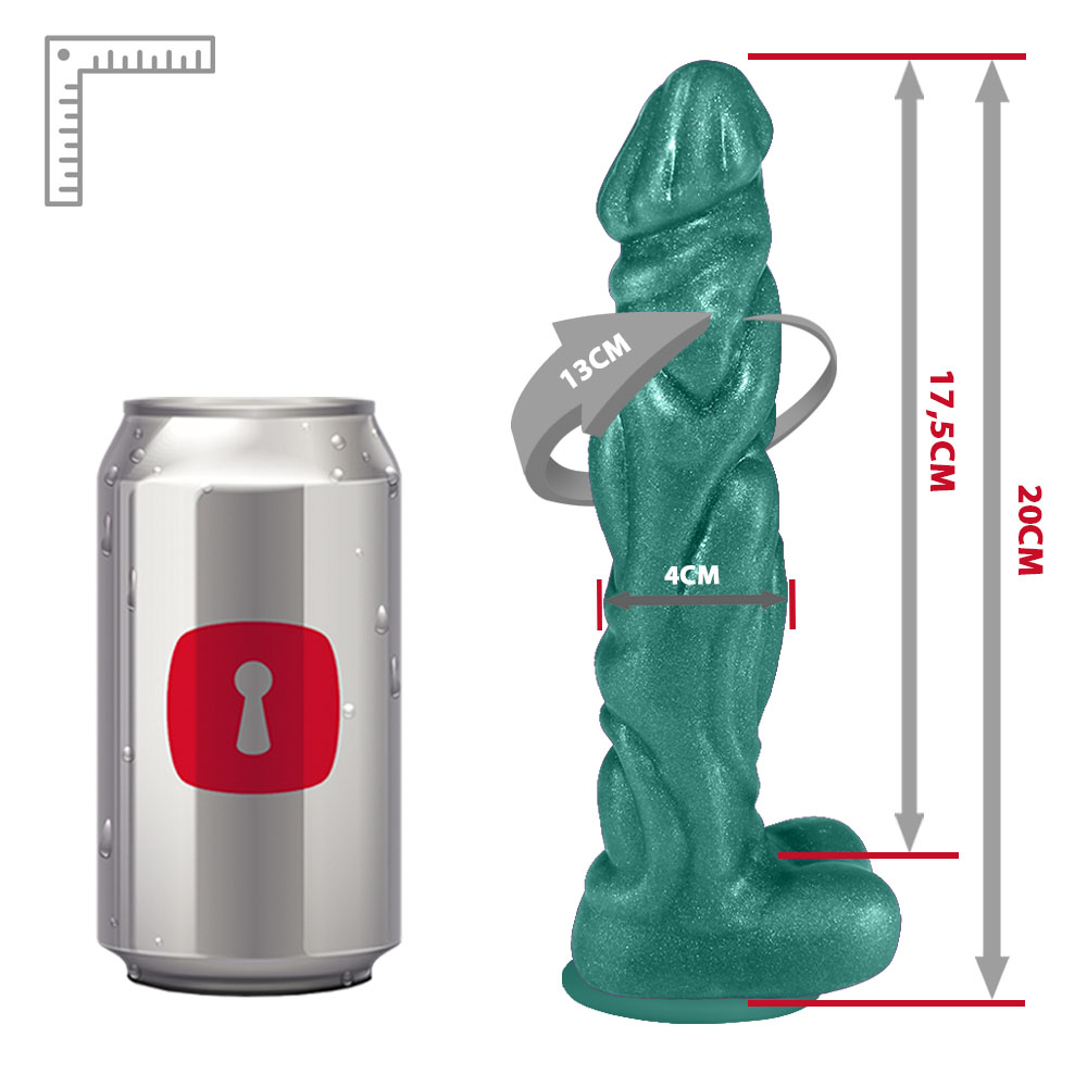 Pênis Feito em PVC Flexível com Massageador Things com Vibrador 20 x 4cm Verde Cintilante | Foto 06