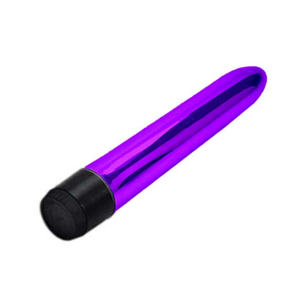 Detalhe do acabamento liso e brilhante do Vibrador Personal Roxo em ABS, ressaltando a qualidade do material.