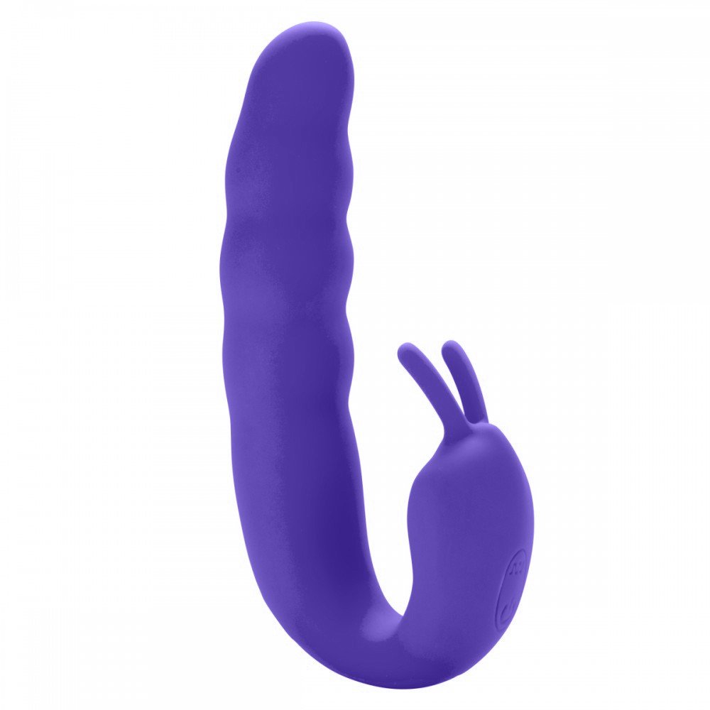 Vibrador Duplo em Silicone Recarreg�vel Roxo em vista frontal, destacando a textura suave e os controles de vibra��o.
