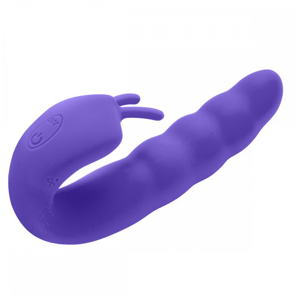 Vista da base do Vibrador Duplo Roxo, com o bot�o de controle e a porta de carregamento USB.