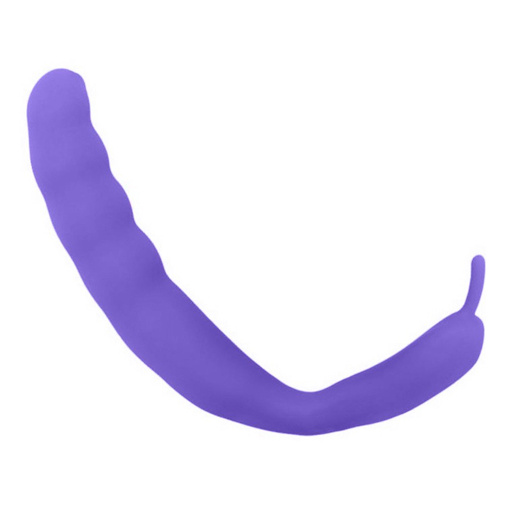 Detalhe da ponta menor do Vibrador Duplo em Silicone Recarreg�vel Roxo, projetada para a estimula��o do clit�ris.