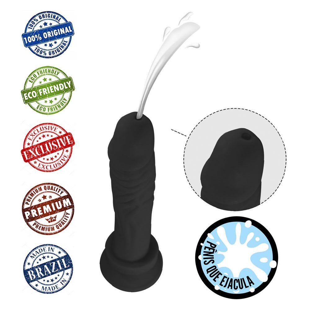 P�nis que Ejacula com Ventosa Soft Touch 17,5 x 3,5cm Preto | Foto 05