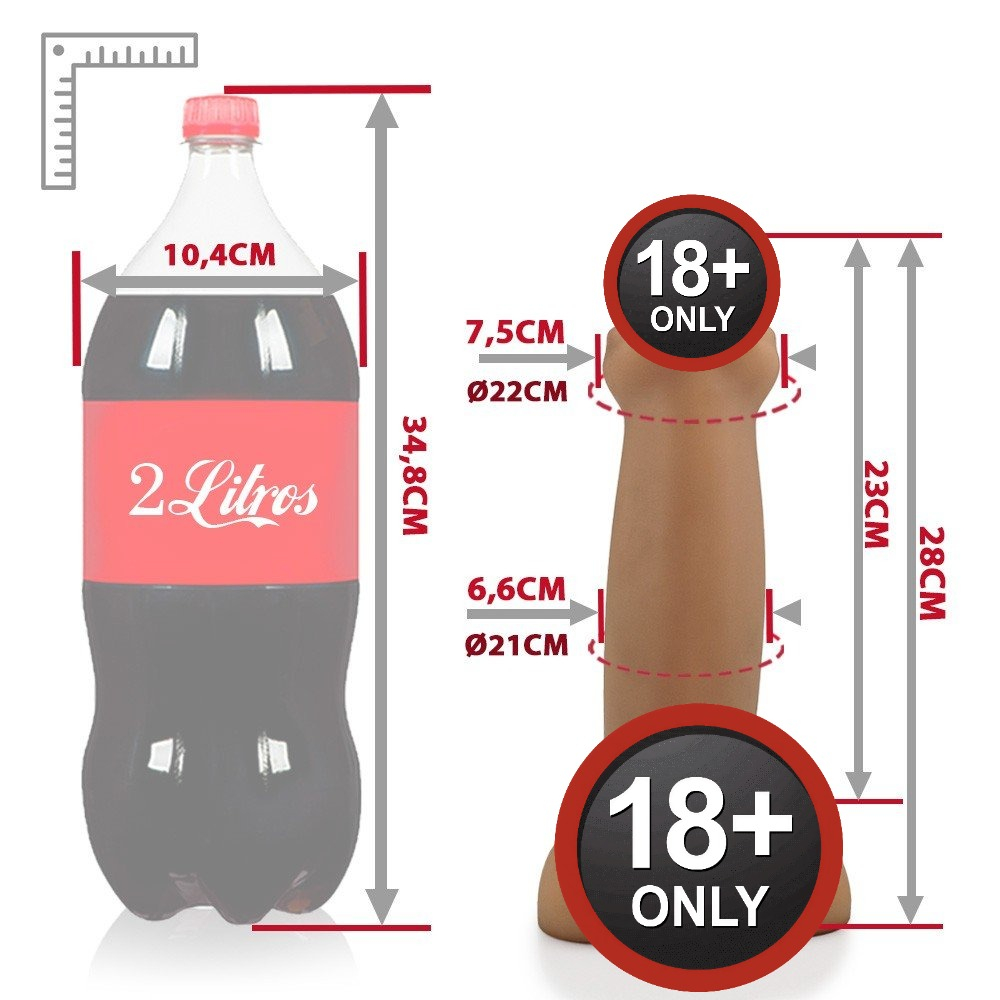 P�nis Gigante e Grosso Flex�vel com Escroto Fimose 28 x 7cm Bege - Close da base do dildo, mostrando a flexibilidade do material