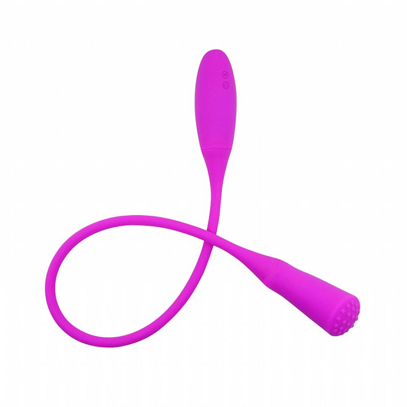 Vibrador para Casal Snaky Vibe Pink visto de lado, com o corpo flex�vel curvado e um vibrador com textura perolada e bot�es de controle de vibra��o.