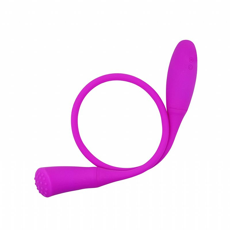 Vibrador para Casal Snaky Vibe Pink em formato de 'C', com um vibrador de ponta lisa e outro com textura pontilhada de est�mulo er�geno.