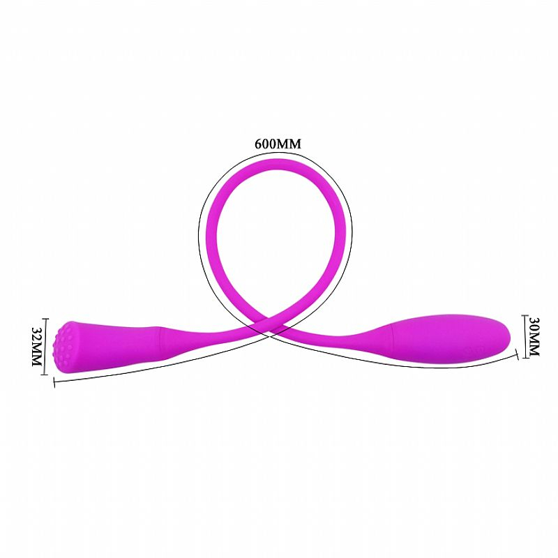 Vibrador para Casal Snaky Vibe Pink esticado, mostrando um dos vibradores com bot�es de controle e o cabo flex�vel que se conecta ao segundo vibrador.