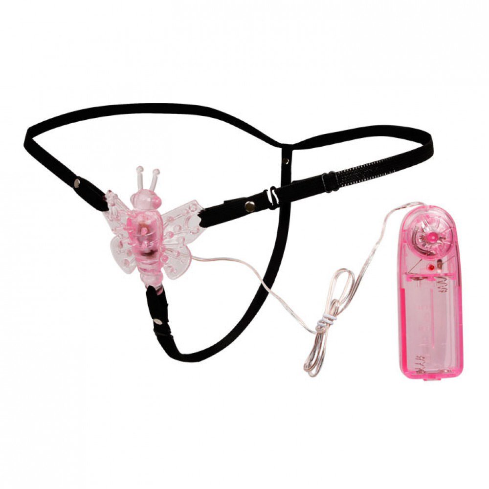 Vibrador Butterfly com Cinta Multivelocidade Rosa transparente, mostrando a estrutura interna e a cinta el�stica
