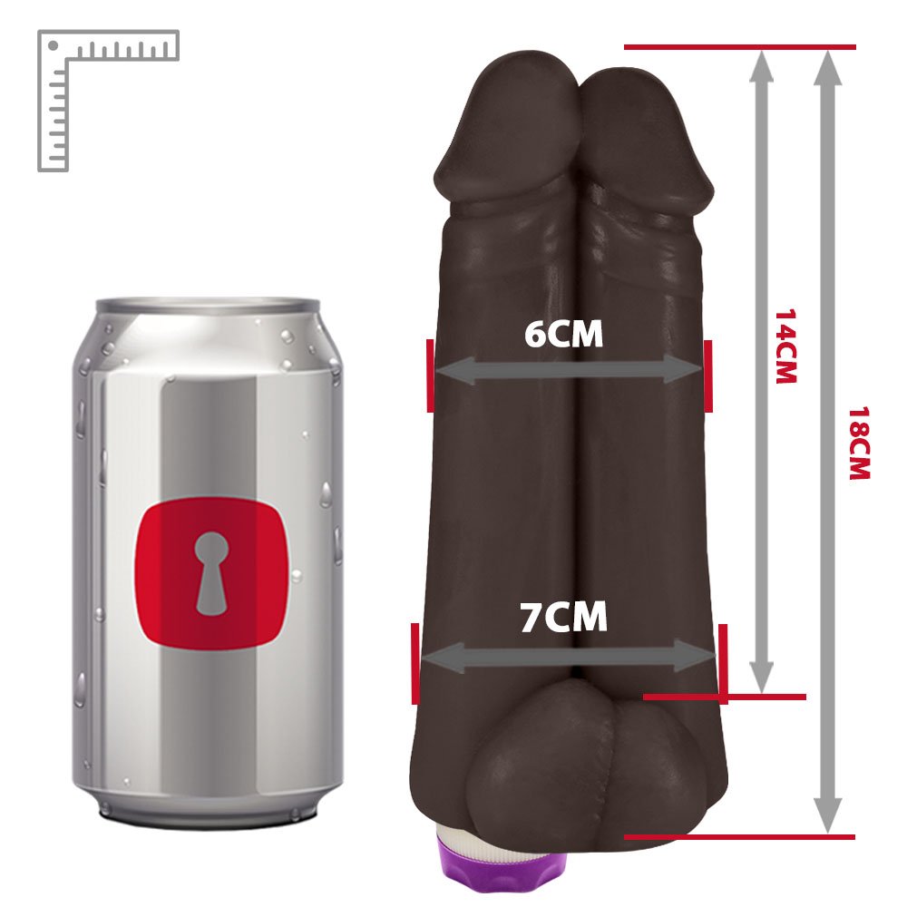 P�nis Real�stico em PVC Flex�vel Duplo Amigos com Vibrador 18 x 6cm Marrom | Foto 06