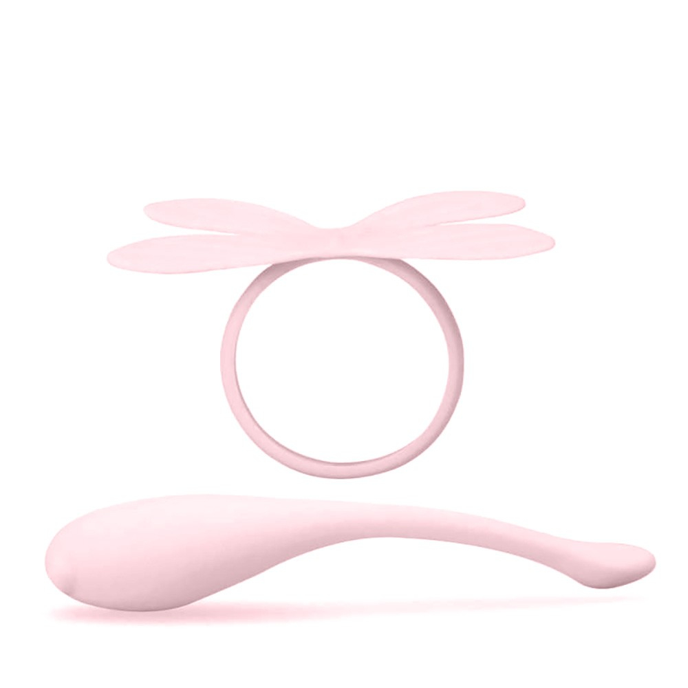 Vibrador Bullet em Silicone Recarreg�vel Lib�lula Rosa, vista frontal com anel das asas separado
