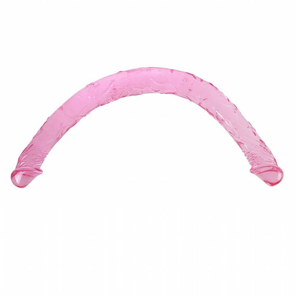 Pênis Duas Pontas Havaiano em Jelly com Textura e Glandes 44 x 3,5cm Rosa | Foto 02
