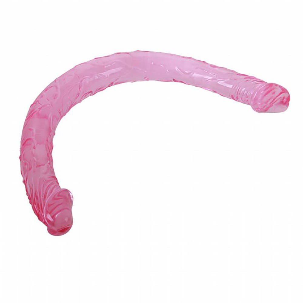 Pênis Duas Pontas Havaiano em Jelly com Textura e Glandes 44 x 3,5cm Rosa | Foto 03