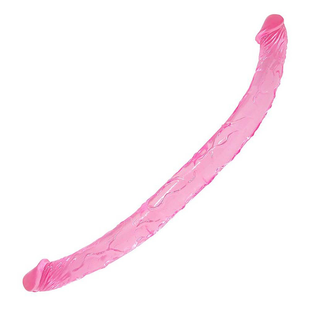 Pênis Duas Pontas Havaiano em Jelly com Textura e Glandes 44 x 3,5cm Rosa | Foto 04