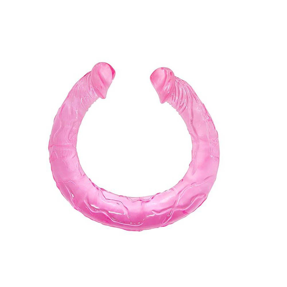 Pênis Duas Pontas Havaiano em Jelly com Textura e Glandes 44 x 3,5cm Rosa | Foto 05
