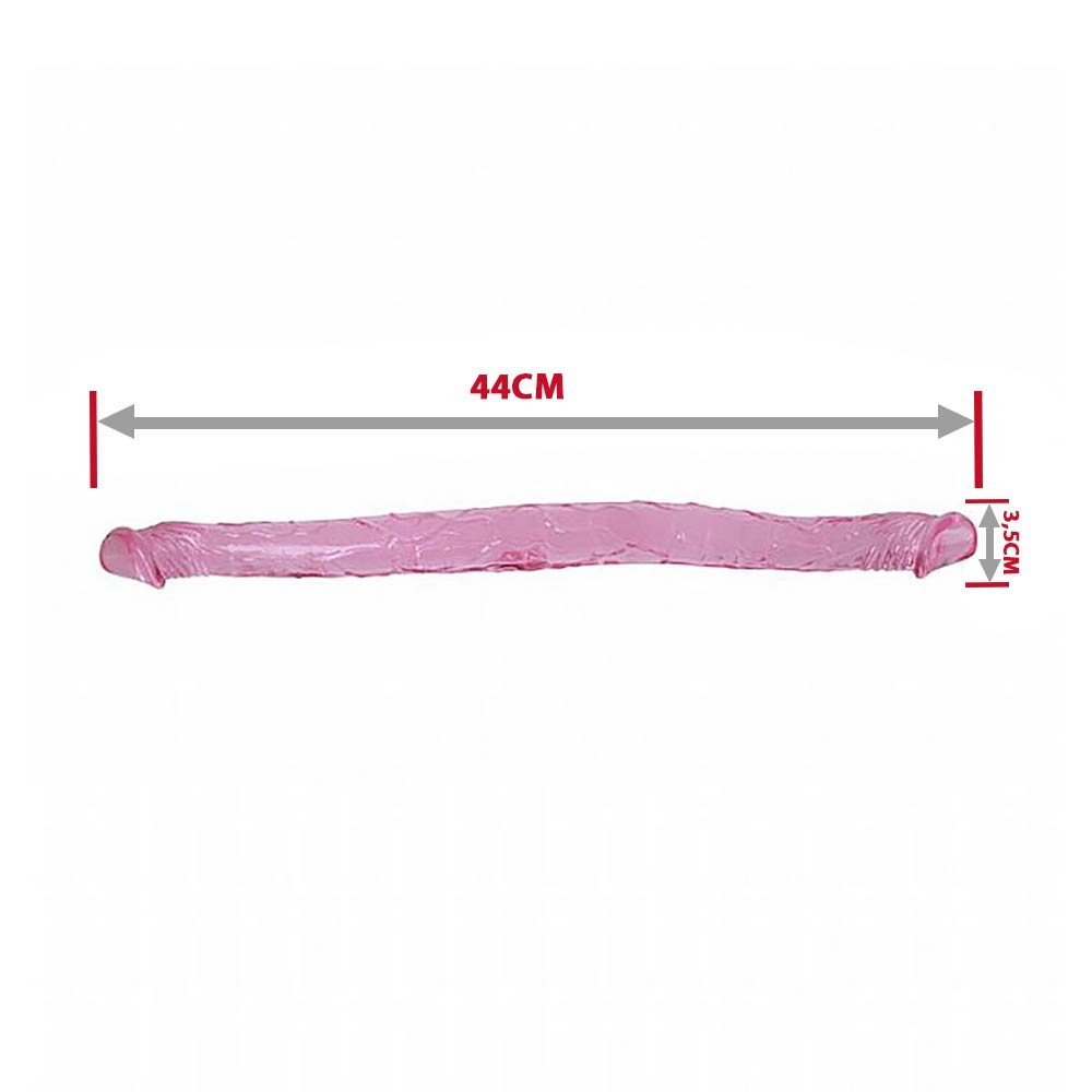 Pênis Duas Pontas Havaiano em Jelly com Textura e Glandes 44 x 3,5cm Rosa | Foto 06