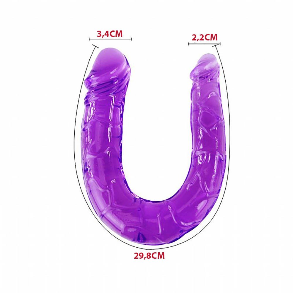 Pênis Duas Pontas em Jelly com Textura e Glandes Roxo | Foto 04