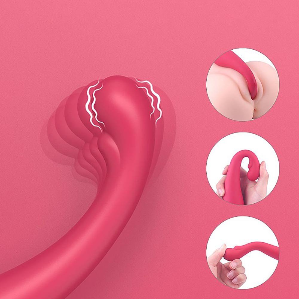 Vibrador Discreto em Silicone Recarreg�vel ASAP Vermelho mostrando seu uso para estimula��o clitoriana e penetra��o, com instru��es visuais