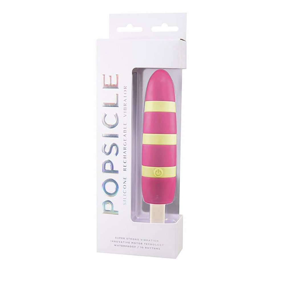 Vibrador Discreto em Silicone Formato de Sorvete Recarreg�vel 10 Modos de Vibra��o Pink com detalhes da haste