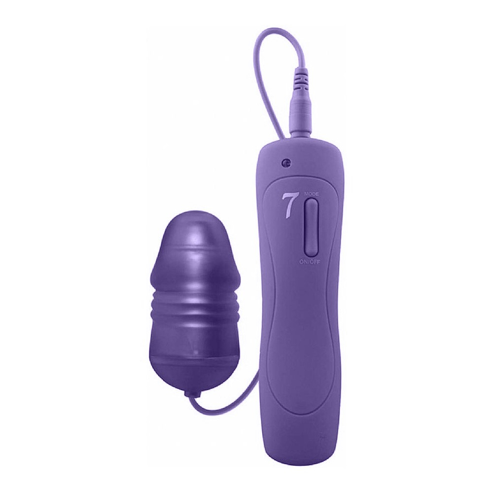 Vibrador Bullet Roxo com controle com fio e formato de glande - Vista frontal