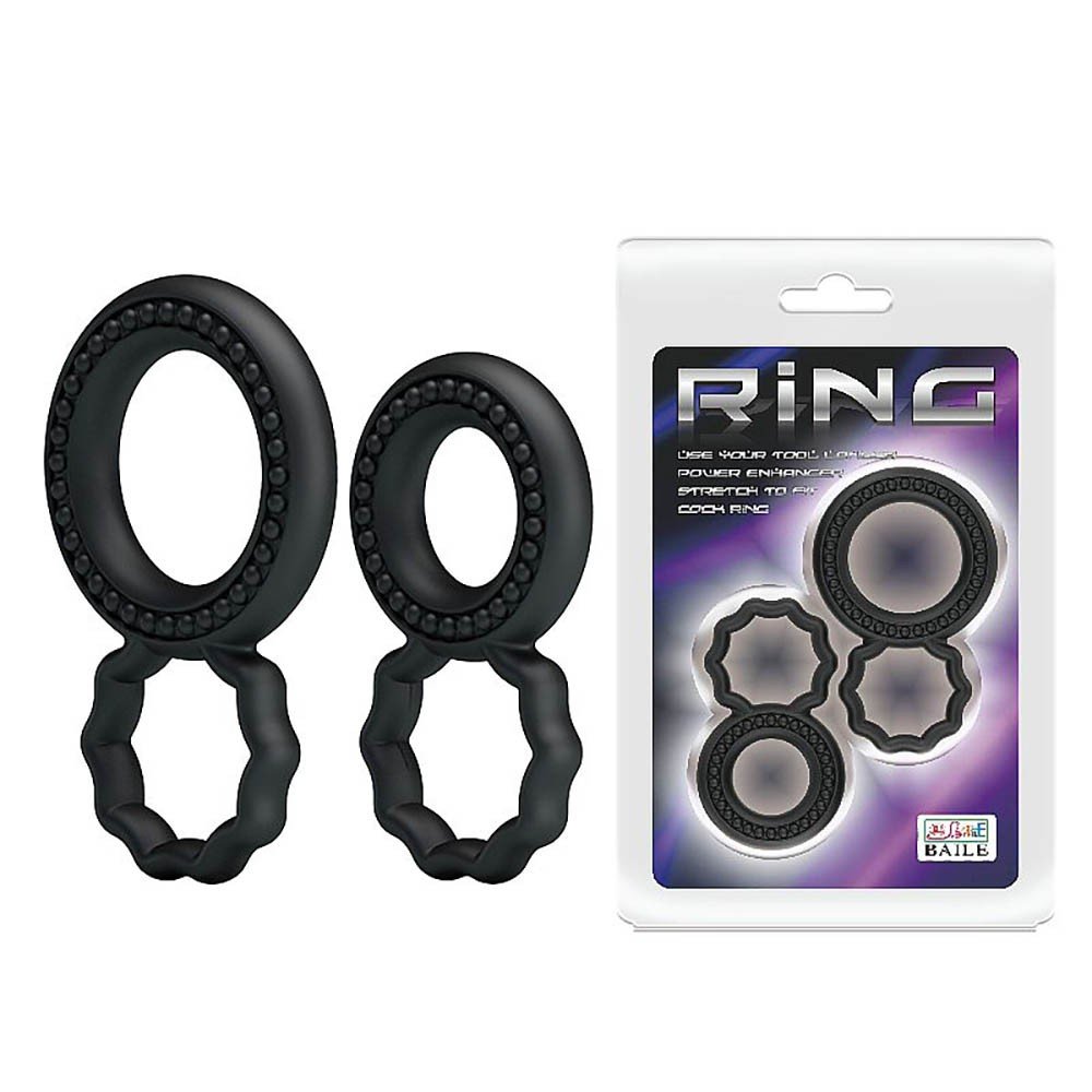 Anel Peniano Duplo em Silicone Kit com 2 Unidades Preto | Foto 01