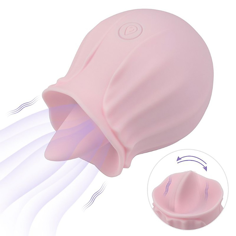 Vibrador para Clit�ris em Silicone Recarreg�vel 10 Est�mulos da L�ngua Sweet Nectar Rosa - Detalhe da ponta em forma de l�ngua com as ondas de vibra��o e um close na superf�cie para estimular o clit�ris