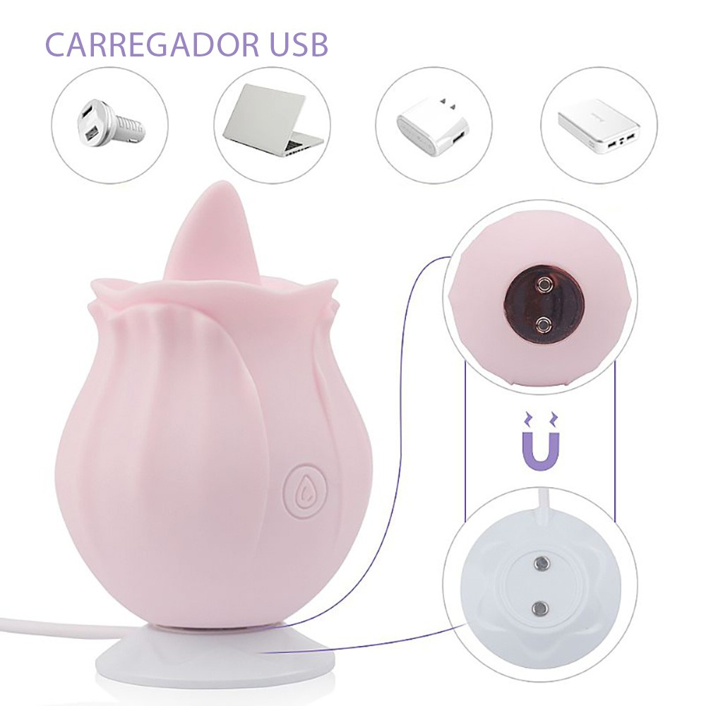 Vibrador para Clit�ris em Silicone Recarreg�vel 10 Est�mulos da L�ngua Sweet Nectar Rosa - Detalhe do vibrador sem a ponta de silicone mostrando o mecanismo
