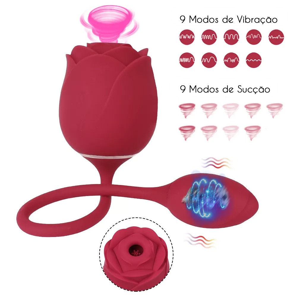 Vibrador Discreto Immortal Flower Vermelho, com indica��es de 9 vibra��es e 9 suc��es