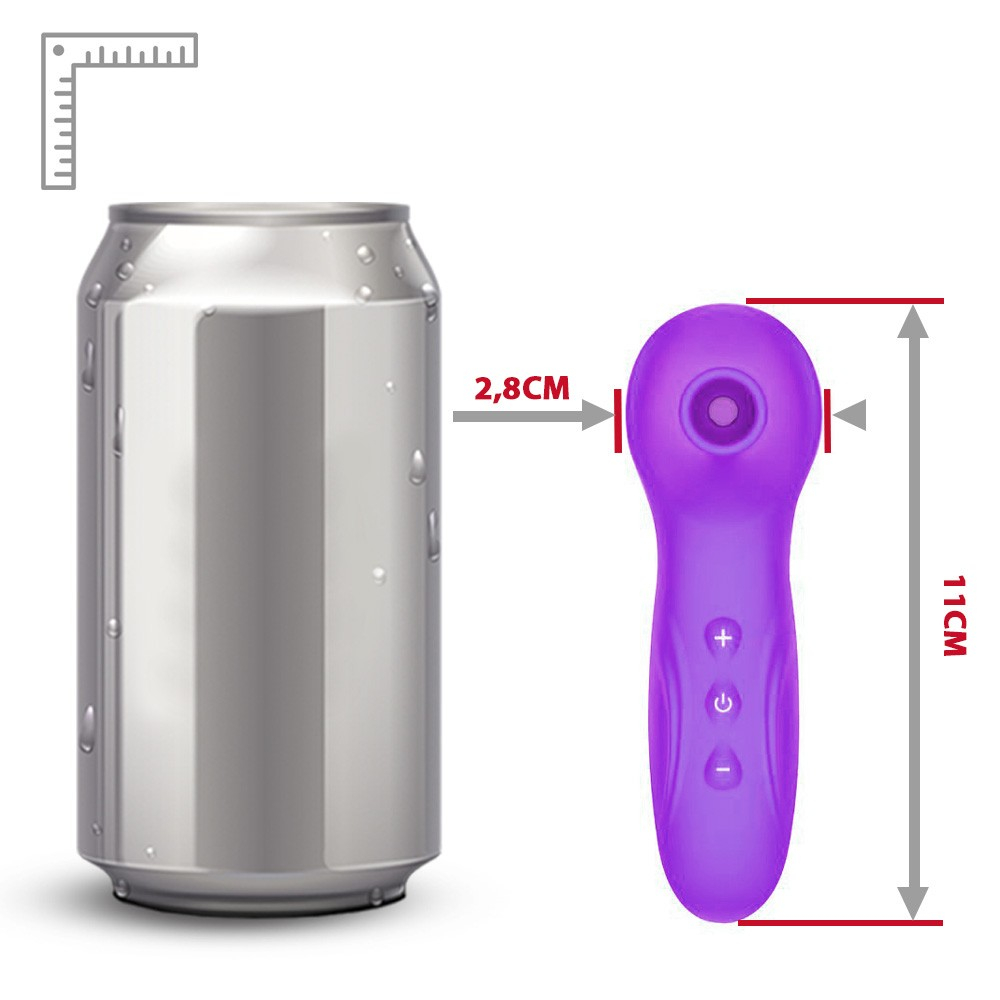 Vibrador para Clit�ris Recarreg�vel em Silicone Roxo - Detalhe dos bot�es de controle, mostrando os s�mbolos de mais, menos e ligar/desligar.