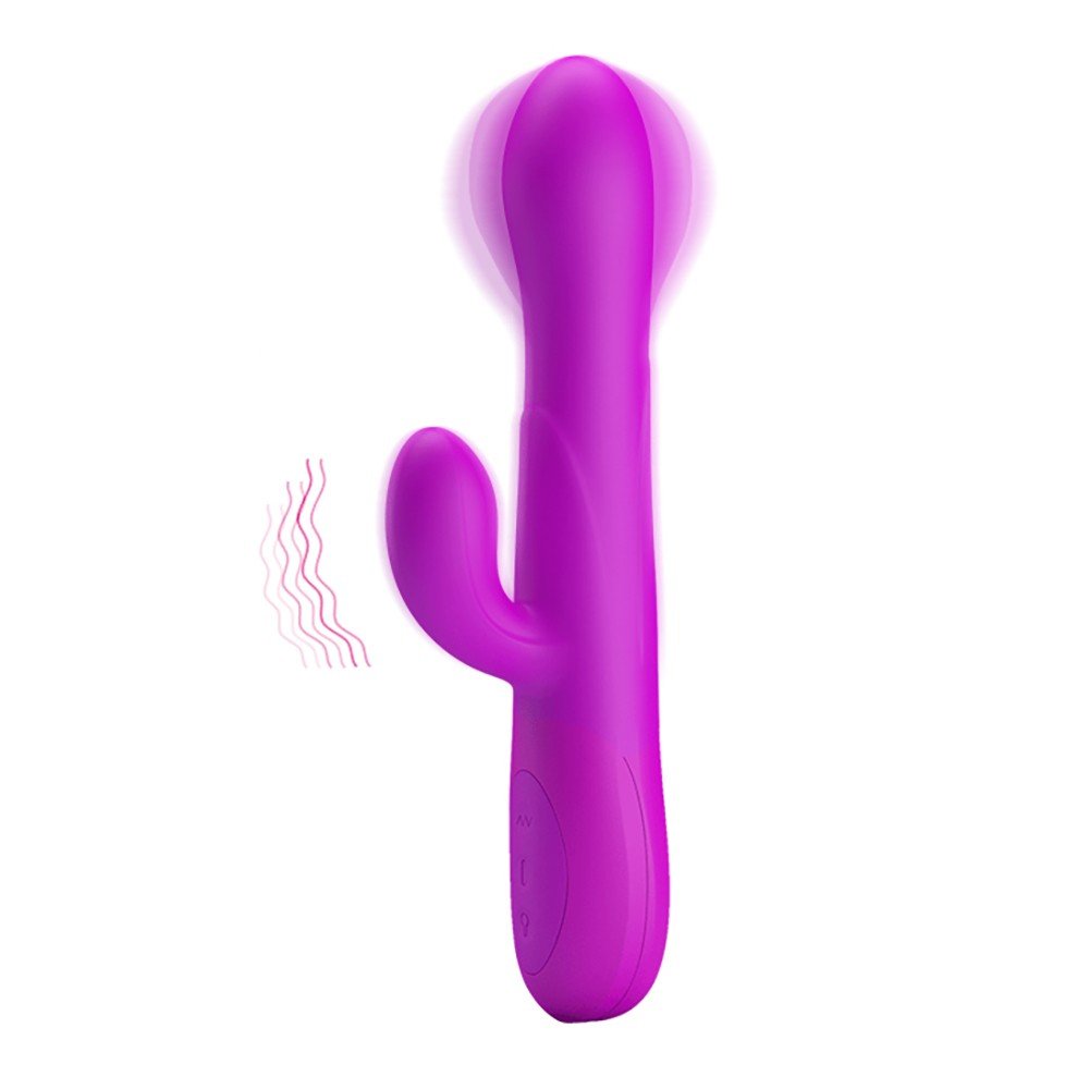 Vibrador Duplo em Silicone Recarreg�vel 7 Vibra��es e Infl�vel na Ponta Douglas Pink, exibindo vibra��o.
