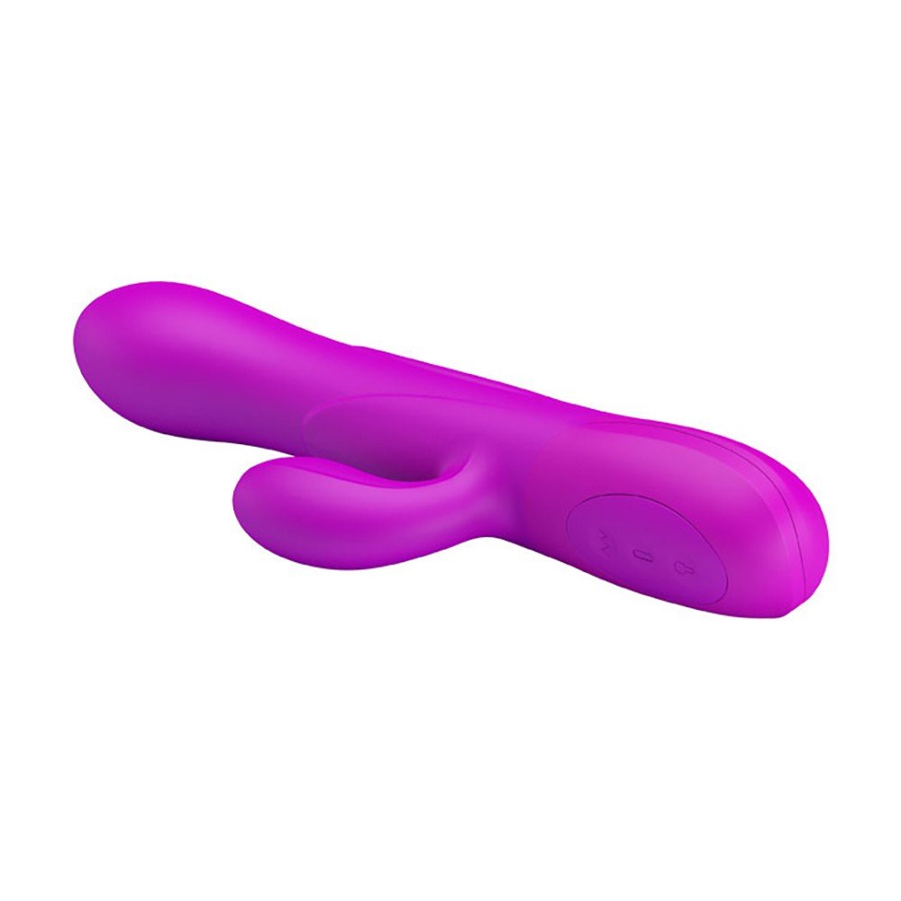 Vibrador Duplo em Silicone Recarreg�vel 7 Vibra��es e Infl�vel na Ponta Douglas Pink, vista lateral com controles.