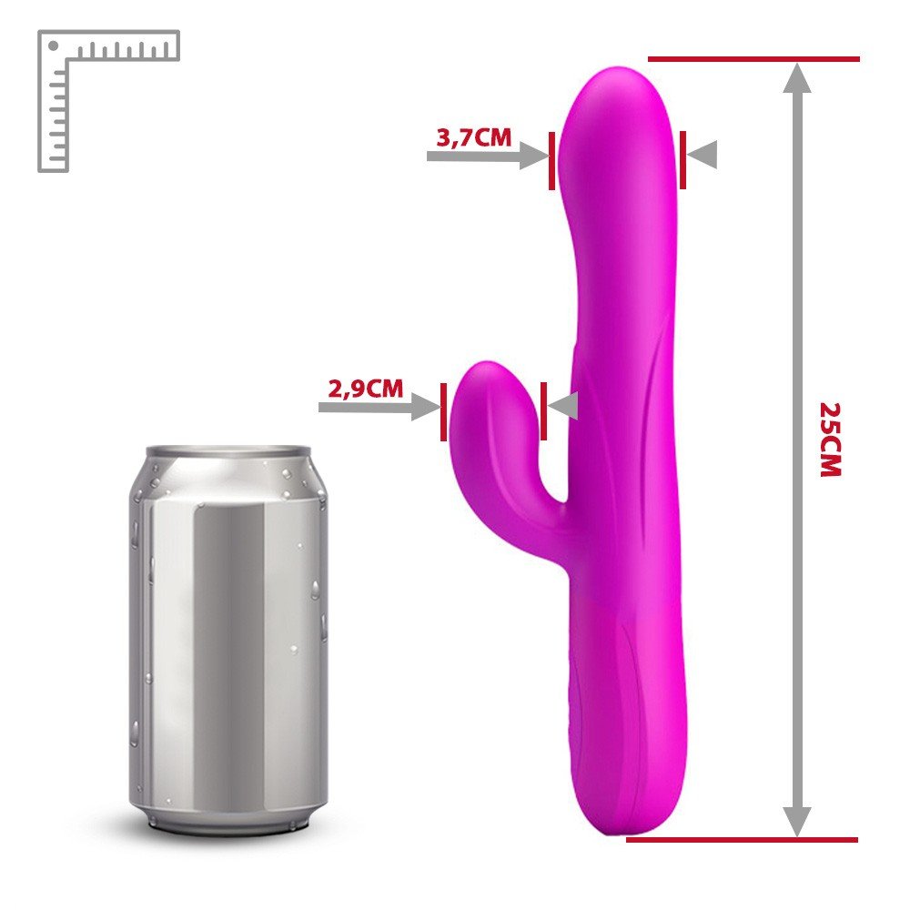 Vibrador Duplo em Silicone Recarreg�vel 7 Vibra��es e Infl�vel na Ponta Douglas Pink, detalhes da curvatura.