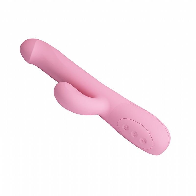 Vibrador Rabbit em Silicone Recarreg�vel Truman Rosa - vista superior de lado com botoes de controle
