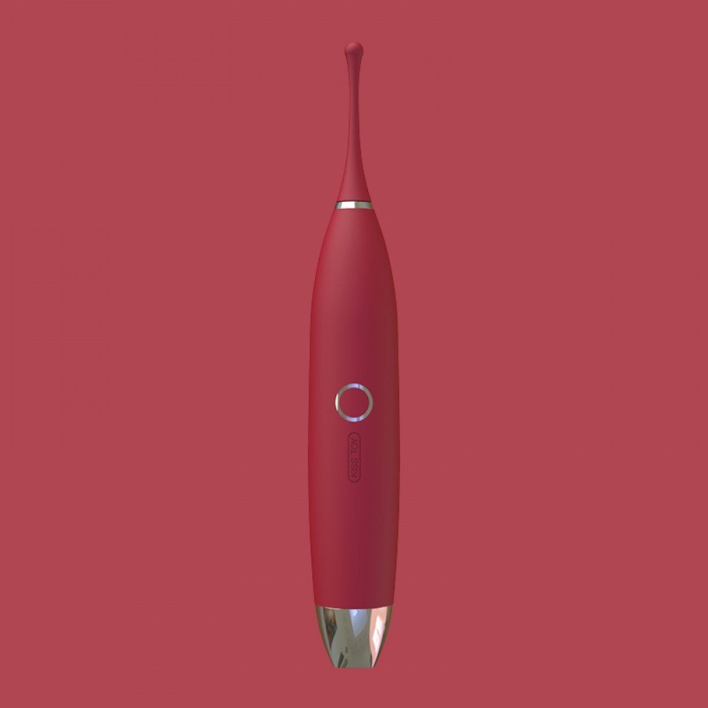 Vibrador Feminino em Silicone Recarreg�vel C-King Vinho em fundo vermelho, mostrando o design elegante e a ponta de estimula��o