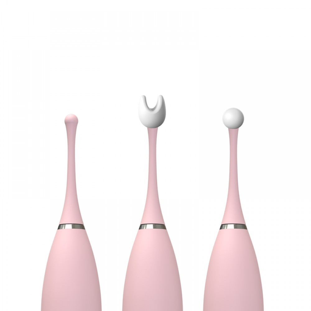Detalhe das tr�s ponteiras remov�veis do Vibrador C-King Rosa, mostrando as diferentes formas para estimula��o