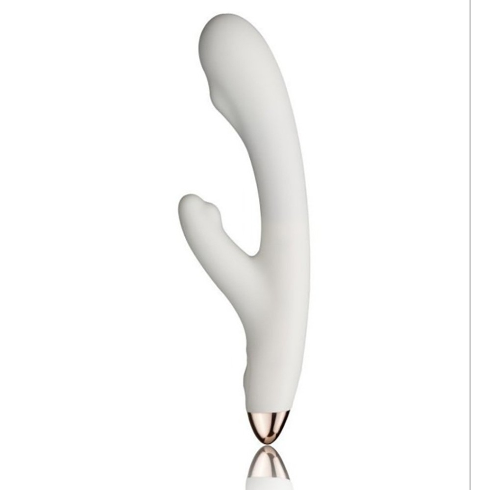 Vibrador Duplo em Silicone Recarreg�vel 8 Modos de Vibra��o Controle por App Branco - Vista lateral vertical completa do vibrador duplo em silicone