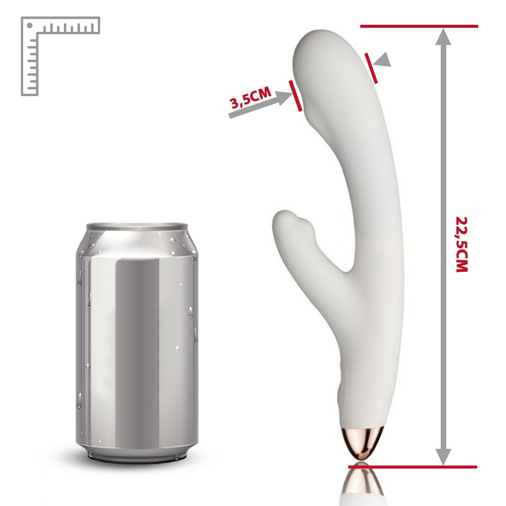Vibrador Duplo em Silicone Recarreg�vel 8 Modos de Vibra��o Controle por App Branco - Vista interna da caixa do produto, destacando o vibrador e o cabo USB