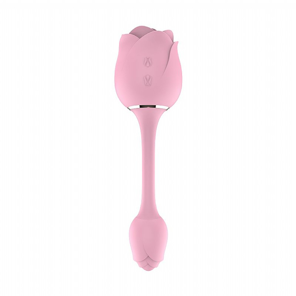 Vibrador Immortal Flower 3 Rosa, em vista frontal, mostrando a flor e a haste vibrat�ria, com detalhes dos bot�es e material de silicone