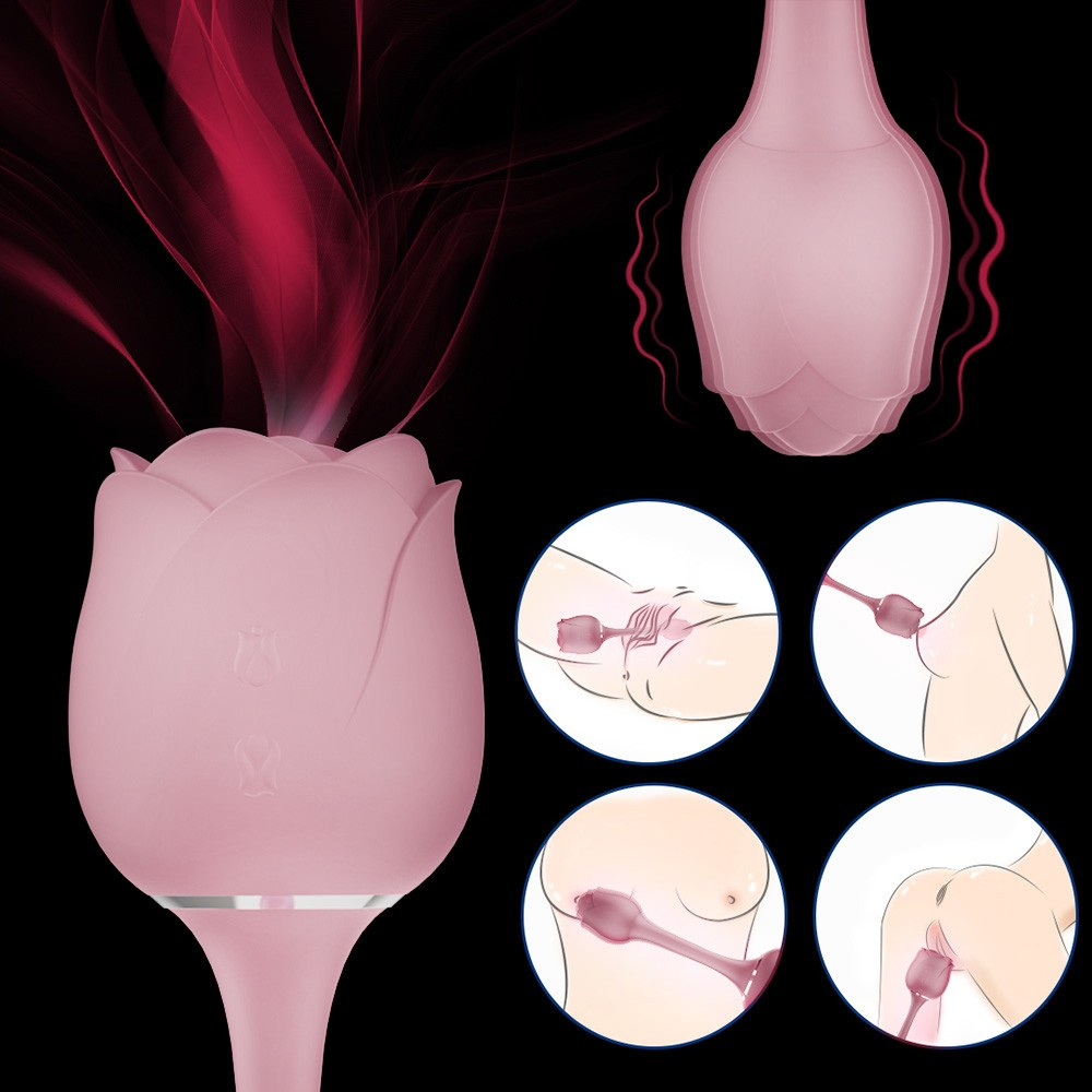 Vibrador Immortal Flower 3 Rosa, em vista superior e frontal, destacando a flor e a haste fina do vibrador, em cor rosa