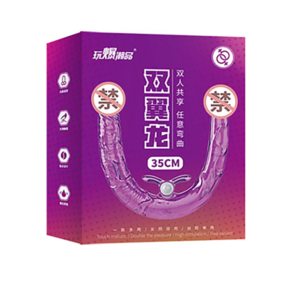 Pênis Havaiano Duas Pontas com Vibrador em Elastômero Translúcido 35 x 4cm Roxo | Foto 03
