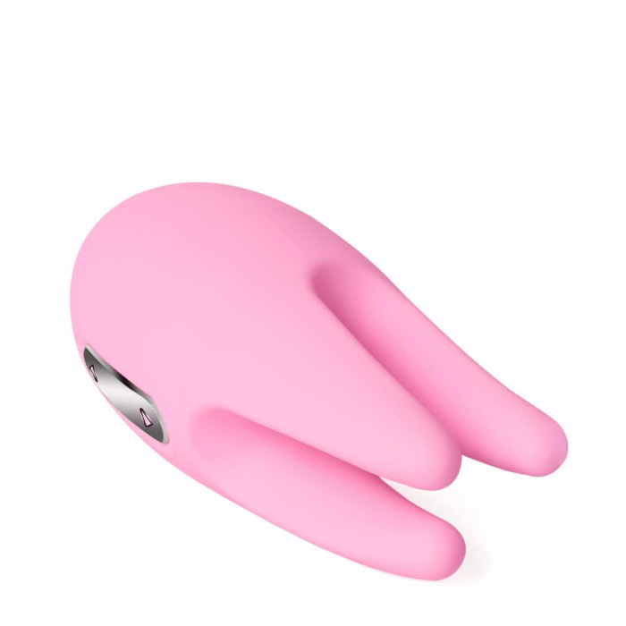 Vibrador Feminino com 3 Pontas Massageadoras Cookie Rosa em vista lateral, destacando formato ergon�mico